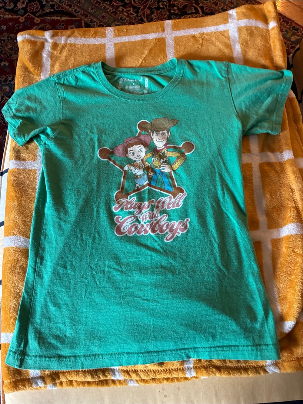 Retro Disney green Short Sleeve Tee with Toy Story Cowboy Graphic
